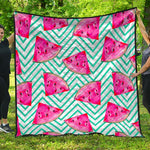 Teal Chevron Watermelon Pattern Print Quilt