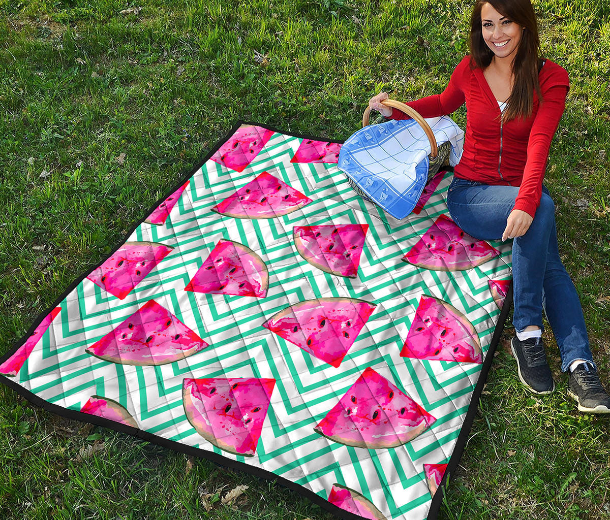 Teal Chevron Watermelon Pattern Print Quilt