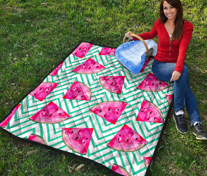 Teal Chevron Watermelon Pattern Print Quilt