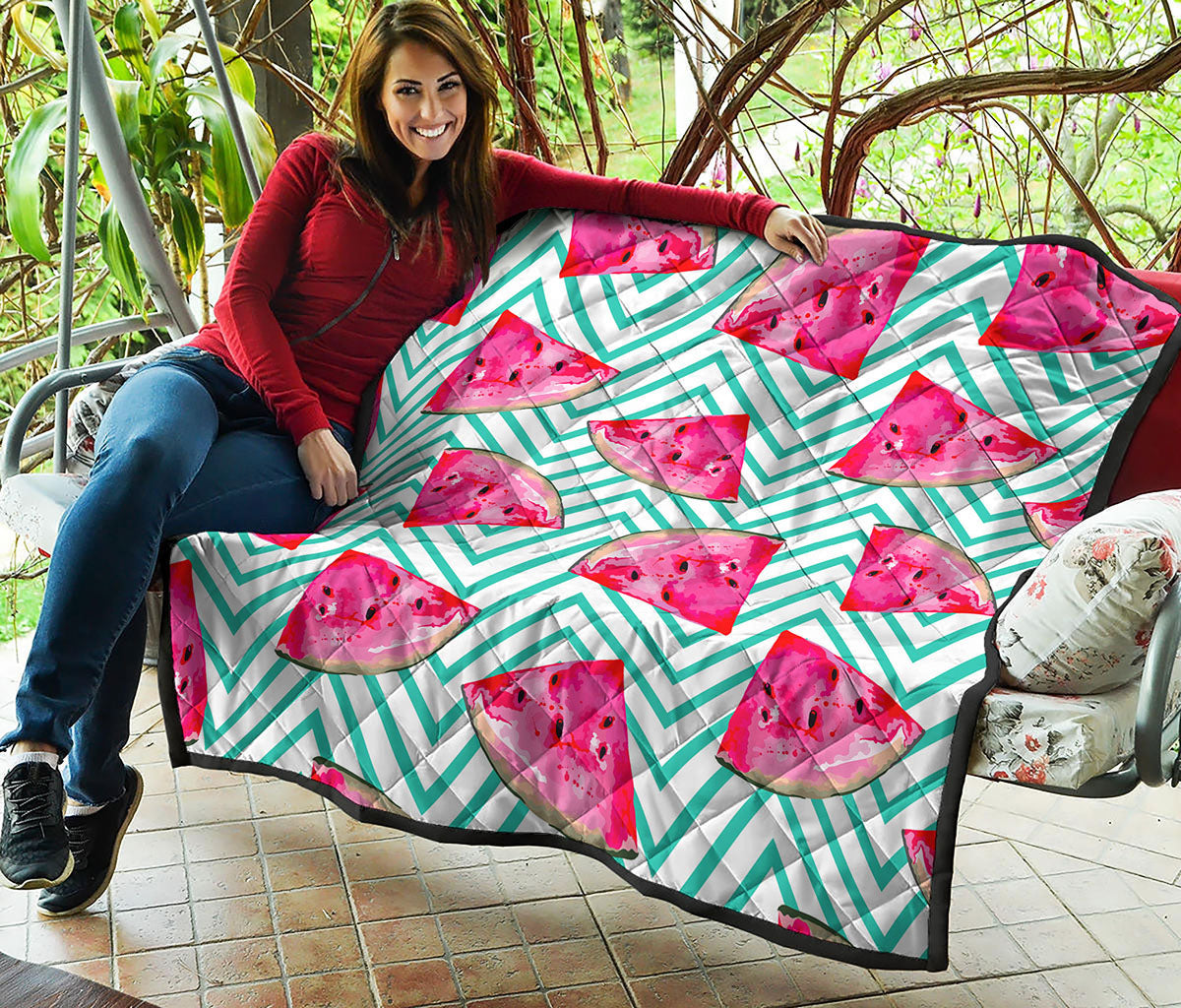 Teal Chevron Watermelon Pattern Print Quilt