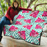Teal Chevron Watermelon Pattern Print Quilt