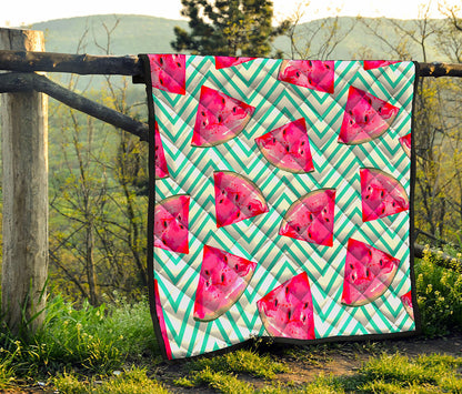 Teal Chevron Watermelon Pattern Print Quilt