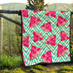 Teal Chevron Watermelon Pattern Print Quilt