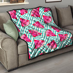 Teal Chevron Watermelon Pattern Print Quilt