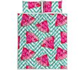 Teal Chevron Watermelon Pattern Print Quilt Bed Set