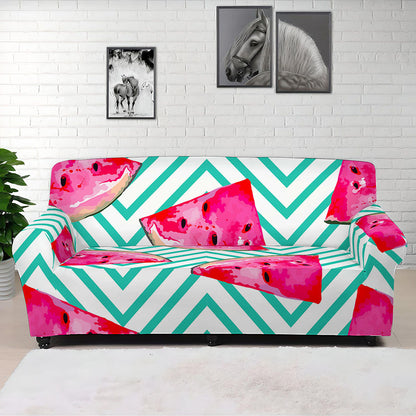 Teal Chevron Watermelon Pattern Print Sofa Cover