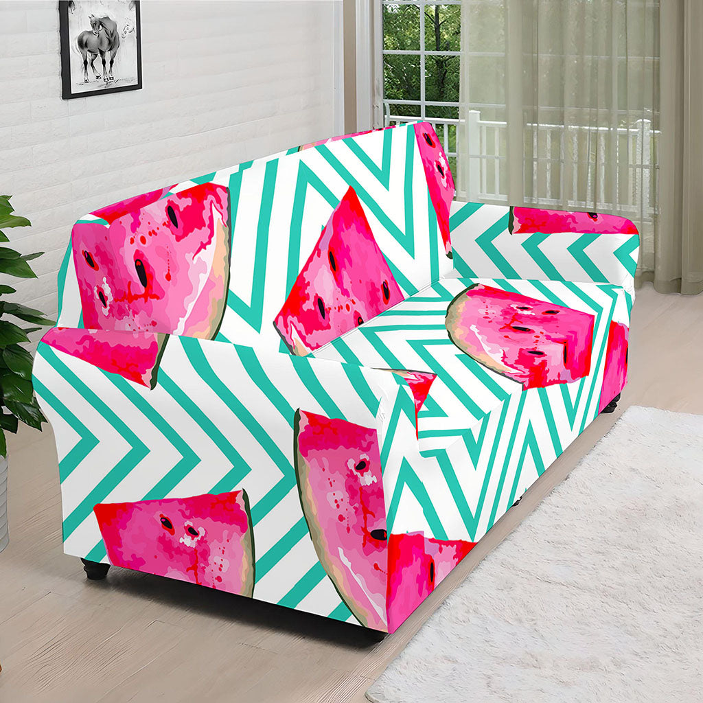 Teal Chevron Watermelon Pattern Print Sofa Cover
