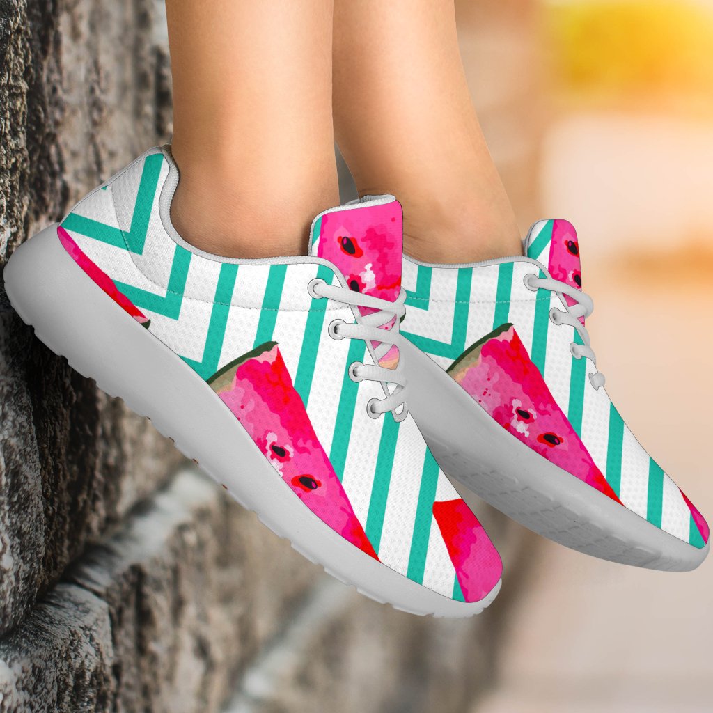 Teal Chevron Watermelon Pattern Print Sport Shoes GearFrost