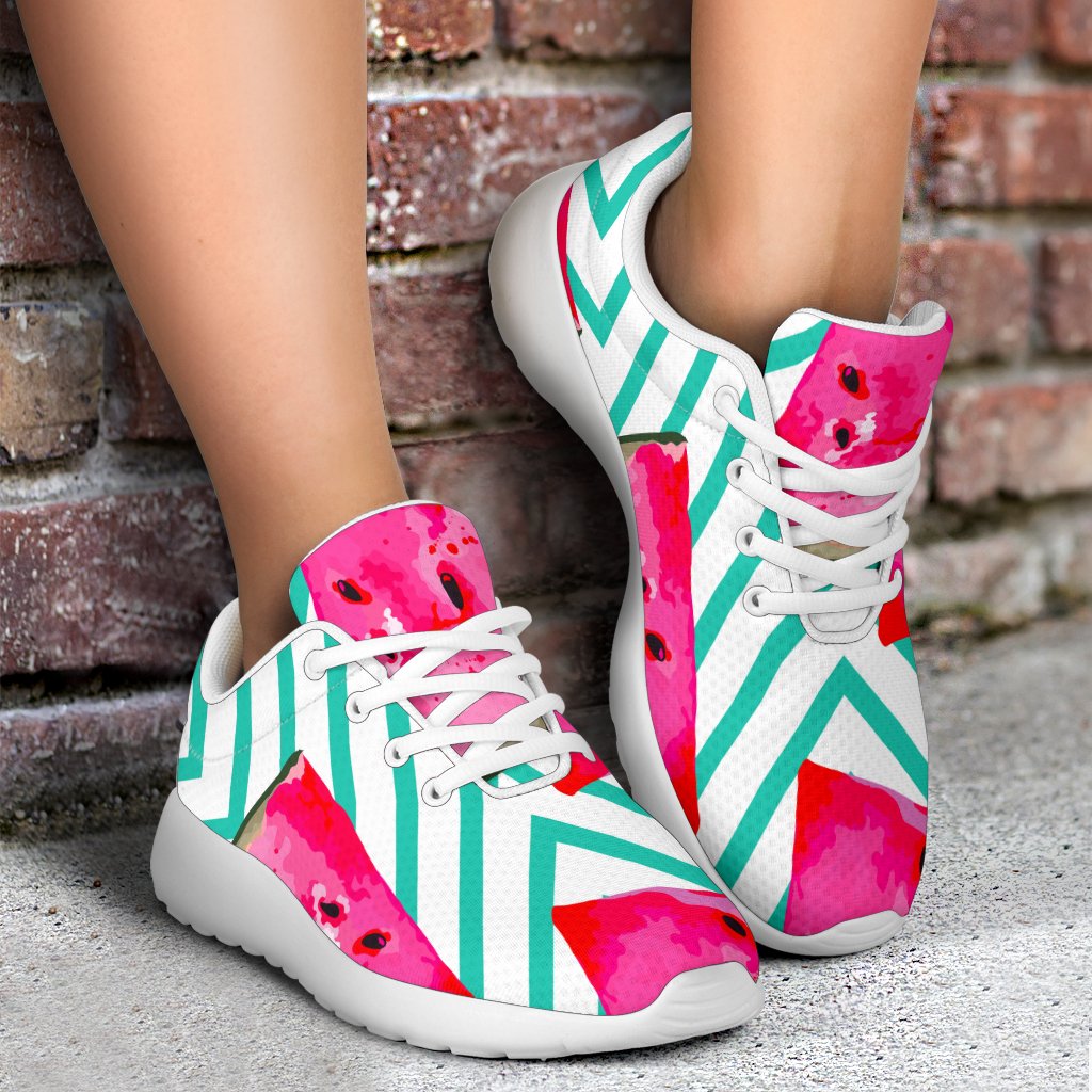 Teal Chevron Watermelon Pattern Print Sport Shoes GearFrost