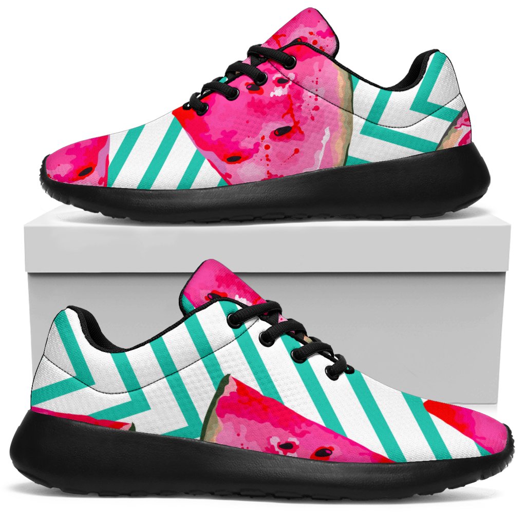 Teal Chevron Watermelon Pattern Print Sport Shoes GearFrost