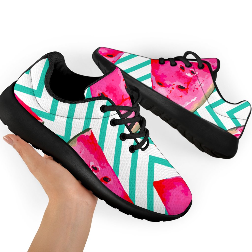 Teal Chevron Watermelon Pattern Print Sport Shoes GearFrost