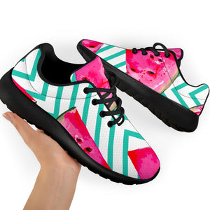 Teal Chevron Watermelon Pattern Print Sport Shoes GearFrost