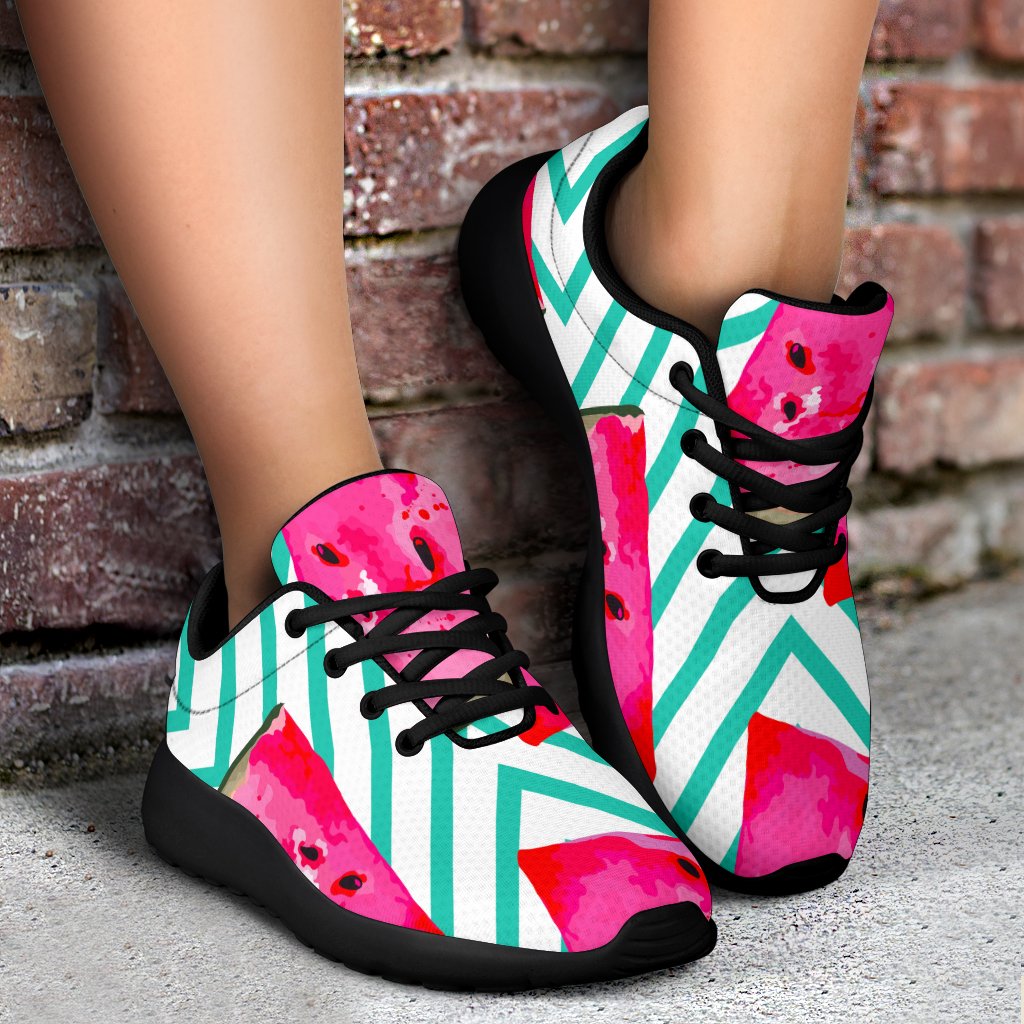 Teal Chevron Watermelon Pattern Print Sport Shoes GearFrost