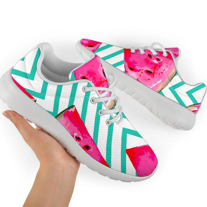 Teal Chevron Watermelon Pattern Print Sport Shoes GearFrost