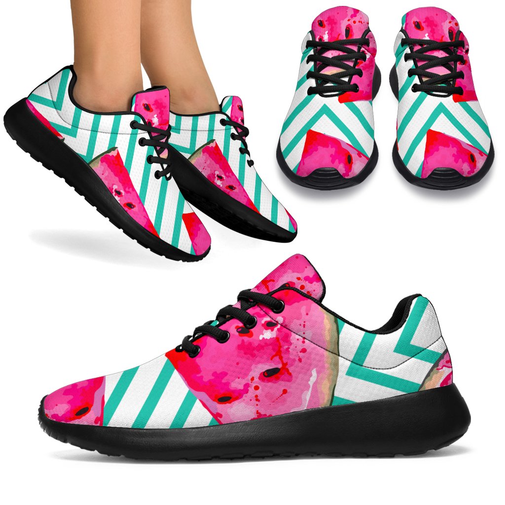 Teal Chevron Watermelon Pattern Print Sport Shoes GearFrost