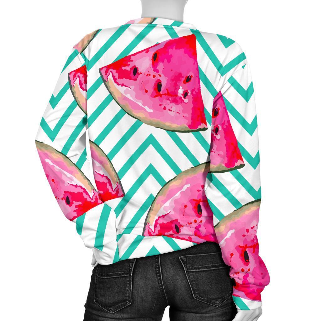 Teal Chevron Watermelon Pattern Print Women's Crewneck Sweatshirt GearFrost