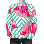 Teal Chevron Watermelon Pattern Print Women's Crewneck Sweatshirt GearFrost