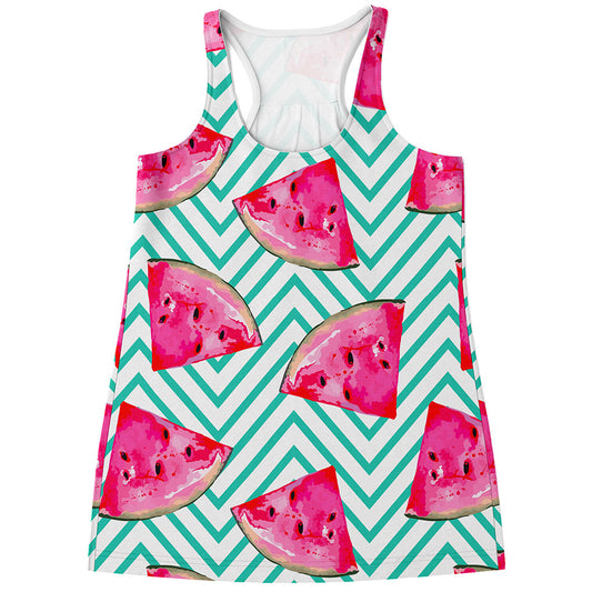 Teal Chevron Watermelon Pattern Print Women's Racerback Tank Top
