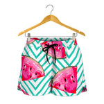 Teal Chevron Watermelon Pattern Print Women's Shorts