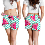 Teal Chevron Watermelon Pattern Print Women's Shorts