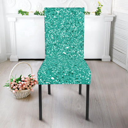 Teal Glitter Artwork Print Dining Chair Slipcover
