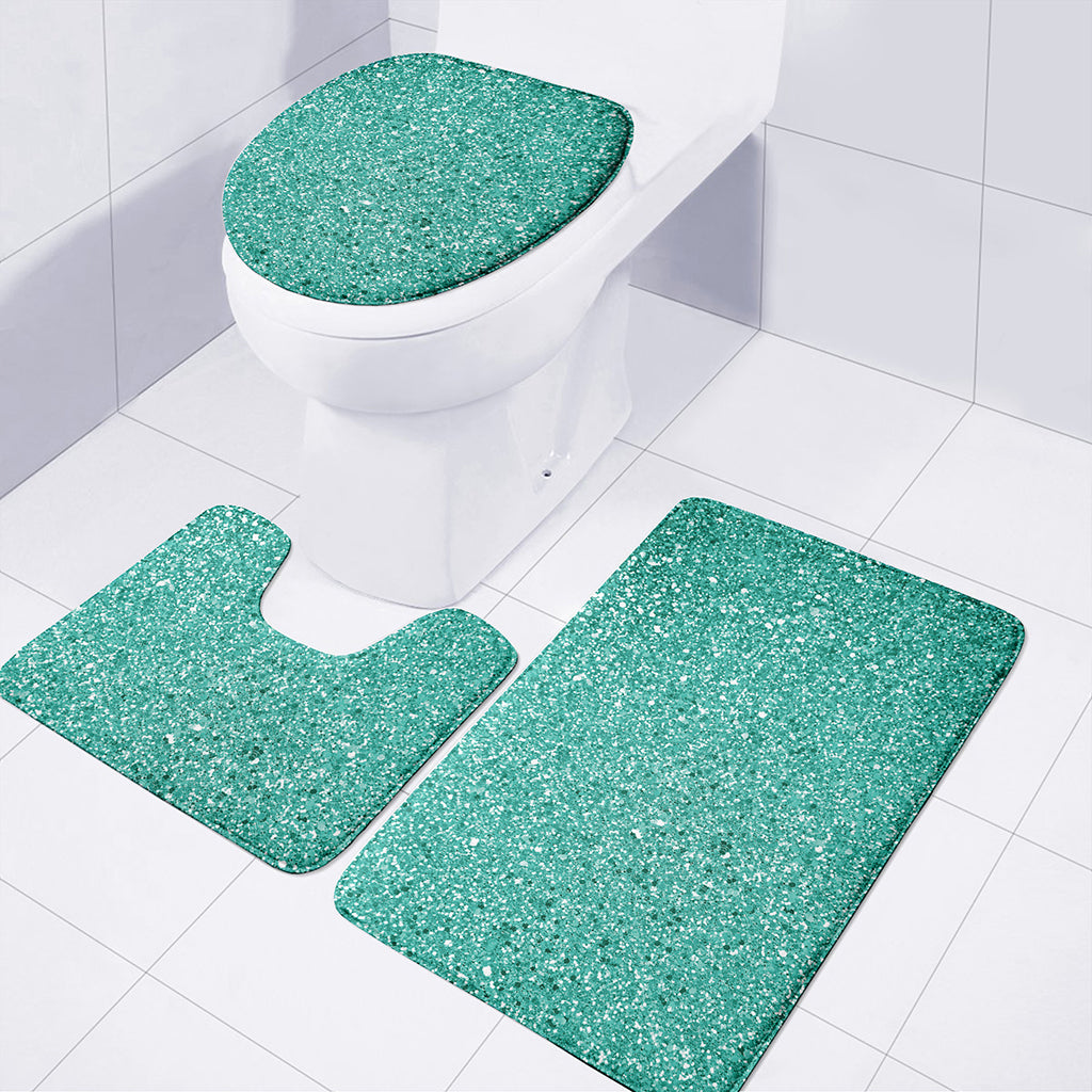 Teal Glitter Artwork Print (NOT Real Glitter) 3 Piece Bath Mat Set