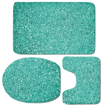 Teal Glitter Artwork Print (NOT Real Glitter) 3 Piece Bath Mat Set