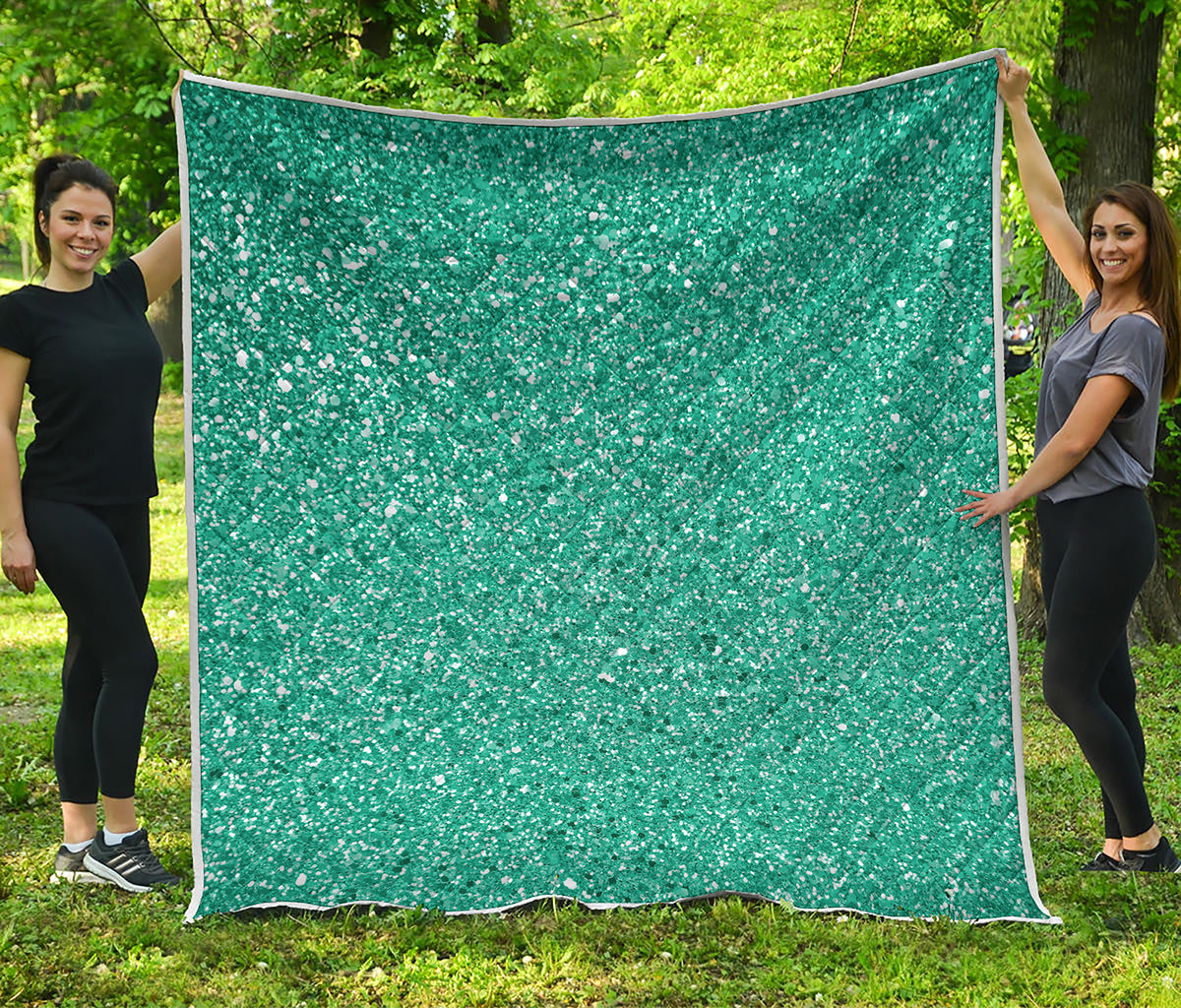 Teal Glitter Artwork Print (NOT Real Glitter) Quilt