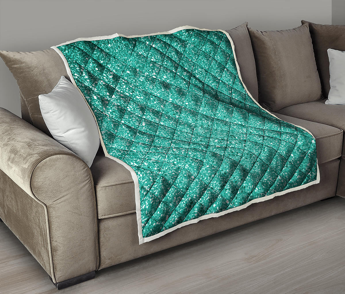 Teal Glitter Artwork Print (NOT Real Glitter) Quilt