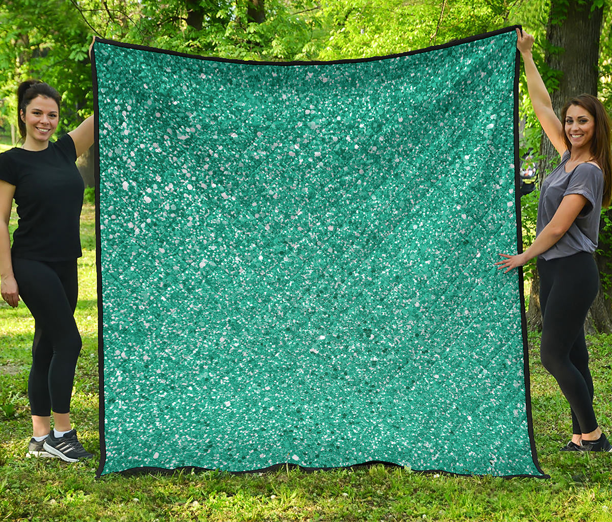 Teal Glitter Artwork Print (NOT Real Glitter) Quilt