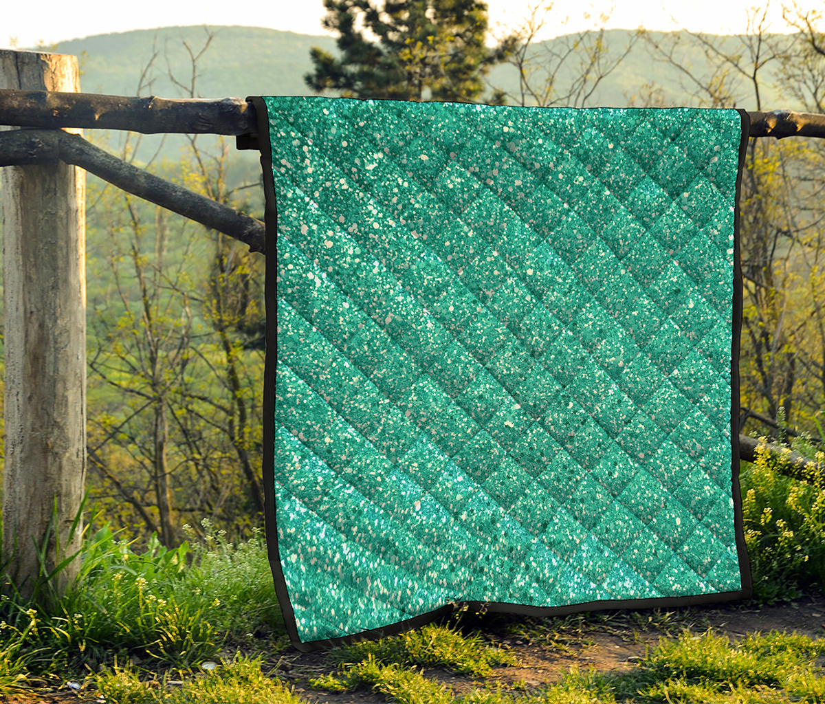 Teal Glitter Artwork Print (NOT Real Glitter) Quilt