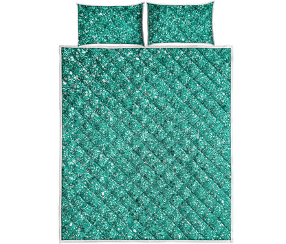 Teal Glitter Artwork Print (NOT Real Glitter) Quilt Bed Set