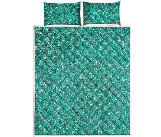 Teal Glitter Artwork Print (NOT Real Glitter) Quilt Bed Set
