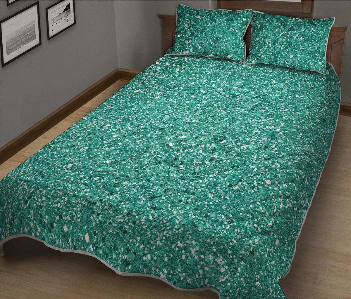 Teal Glitter Artwork Print (NOT Real Glitter) Quilt Bed Set