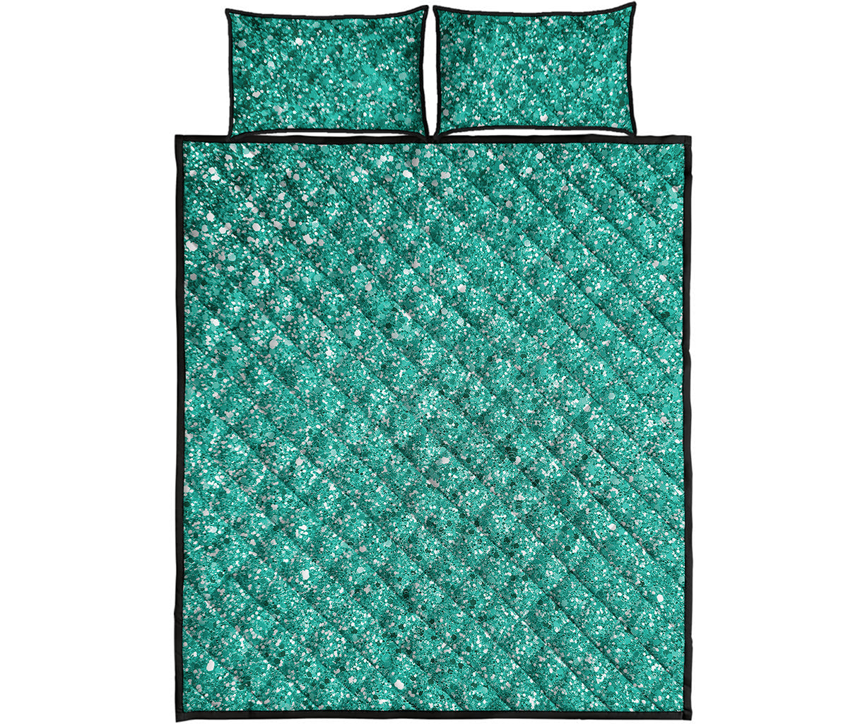 Teal Glitter Artwork Print (NOT Real Glitter) Quilt Bed Set