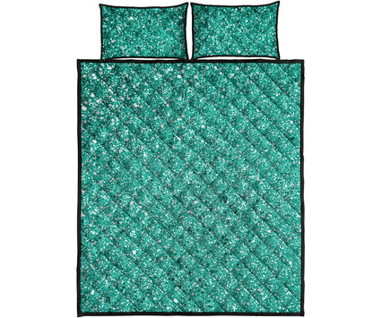 Teal Glitter Artwork Print (NOT Real Glitter) Quilt Bed Set