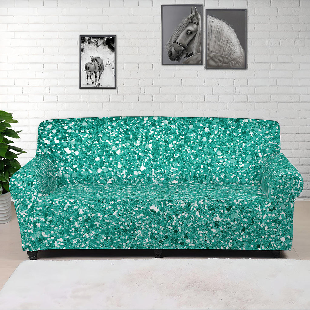 Teal Glitter Artwork Print (NOT Real Glitter) Sofa Cover