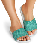 Teal Glitter Artwork Print (NOT Real Glitter) White Slide Sandals