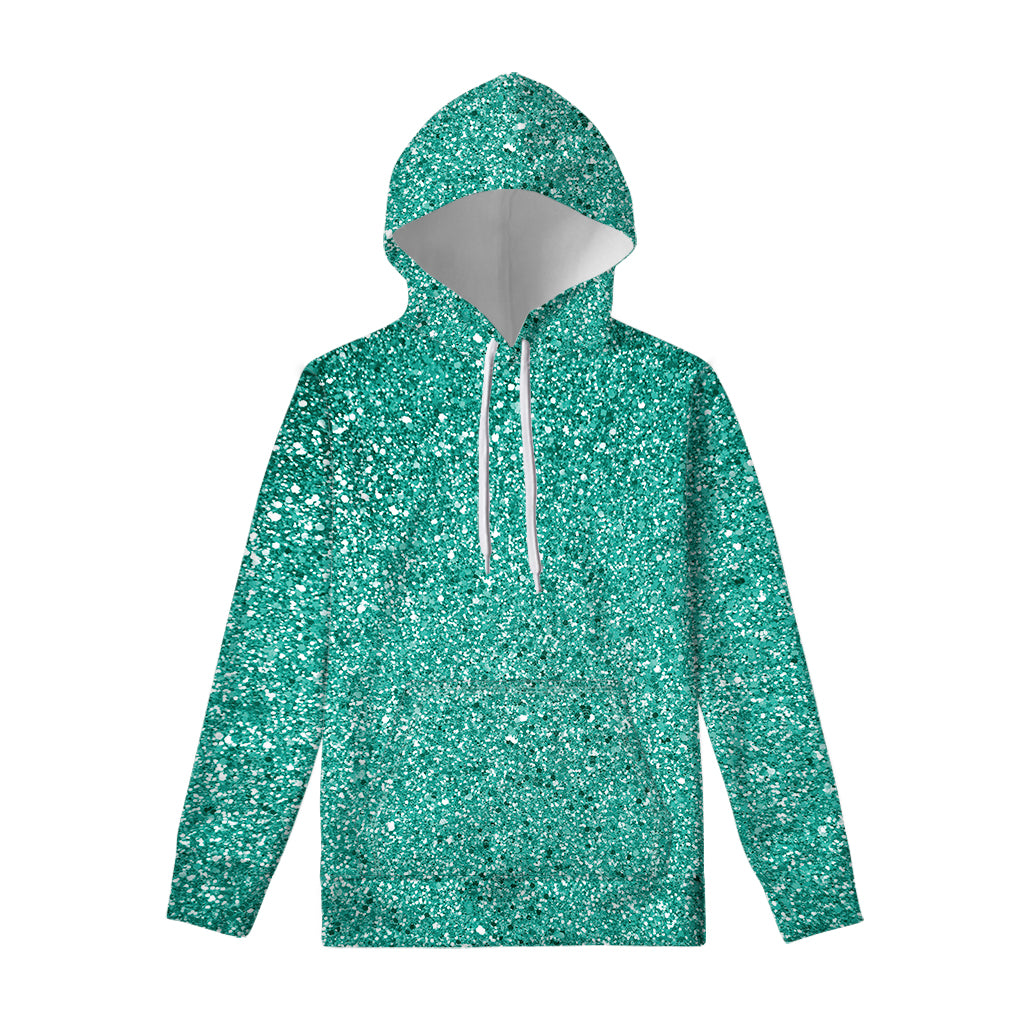 Teal Glitter Artwork Print Pullover Hoodie