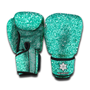 Teal Glitter Texture Print Boxing Gloves