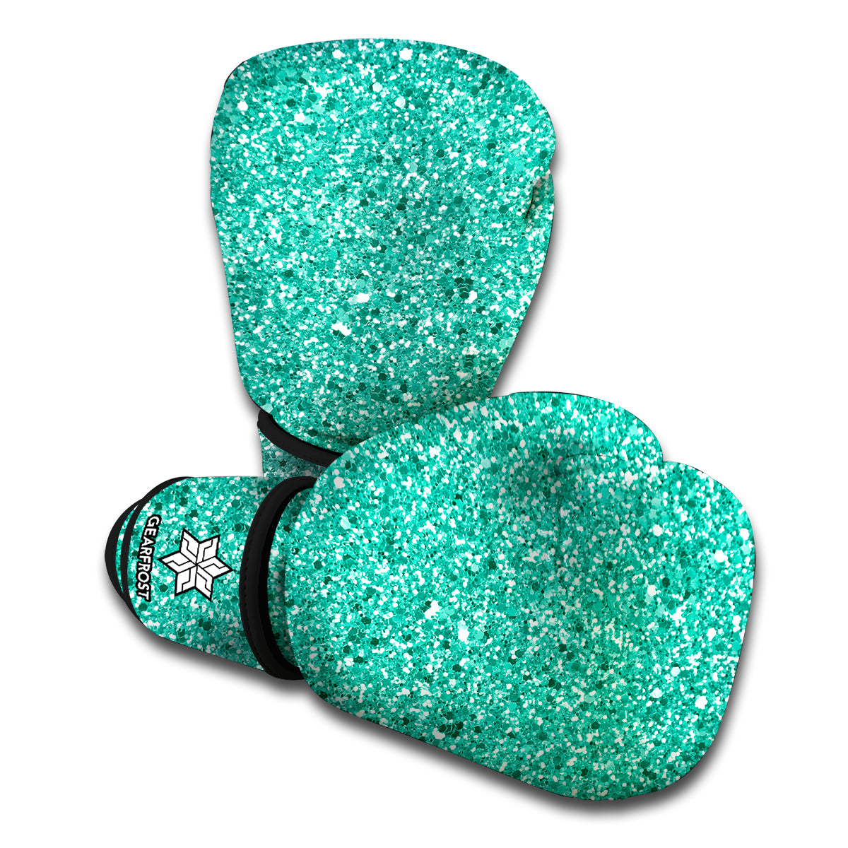 Teal Glitter Texture Print Boxing Gloves