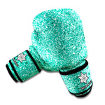 Teal Glitter Texture Print Boxing Gloves