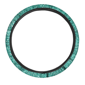 Teal Glitter Texture Print Car Steering Wheel Cover