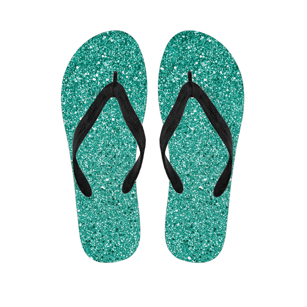 Teal Glitter Texture Print Flip Flops