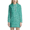 Teal Glitter Texture Print Hoodie Dress