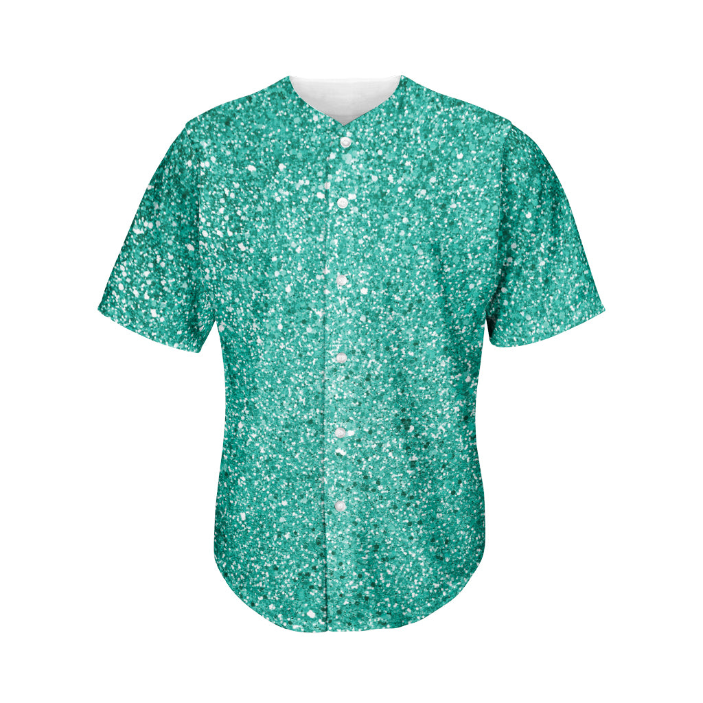 Teal Glitter Texture Print Men's Baseball Jersey