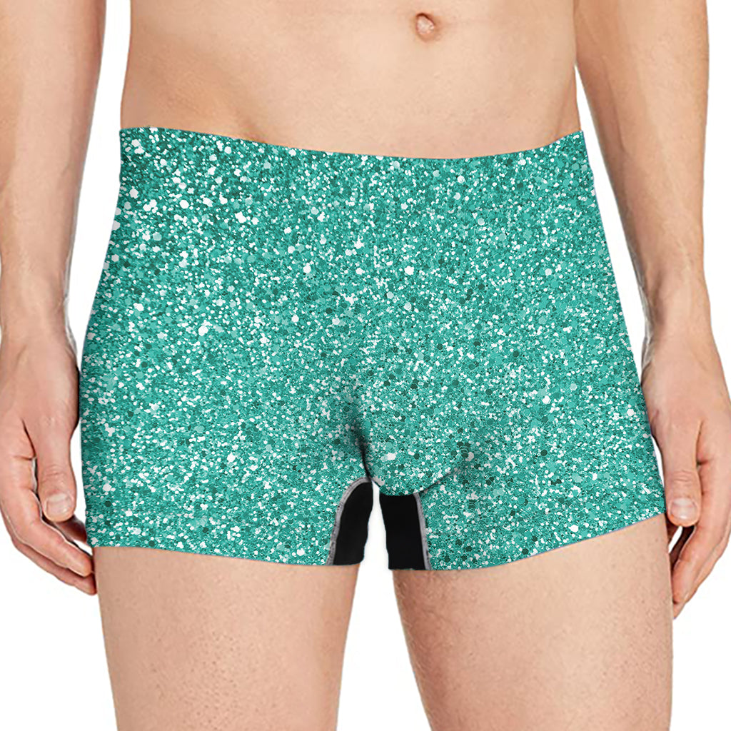 Teal Glitter Texture Print Men's Boxer Briefs