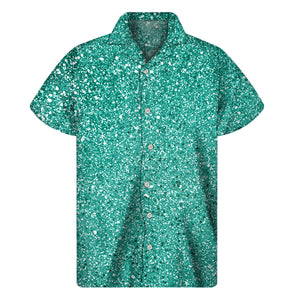 Teal Glitter Texture Print Men's Short Sleeve Shirt