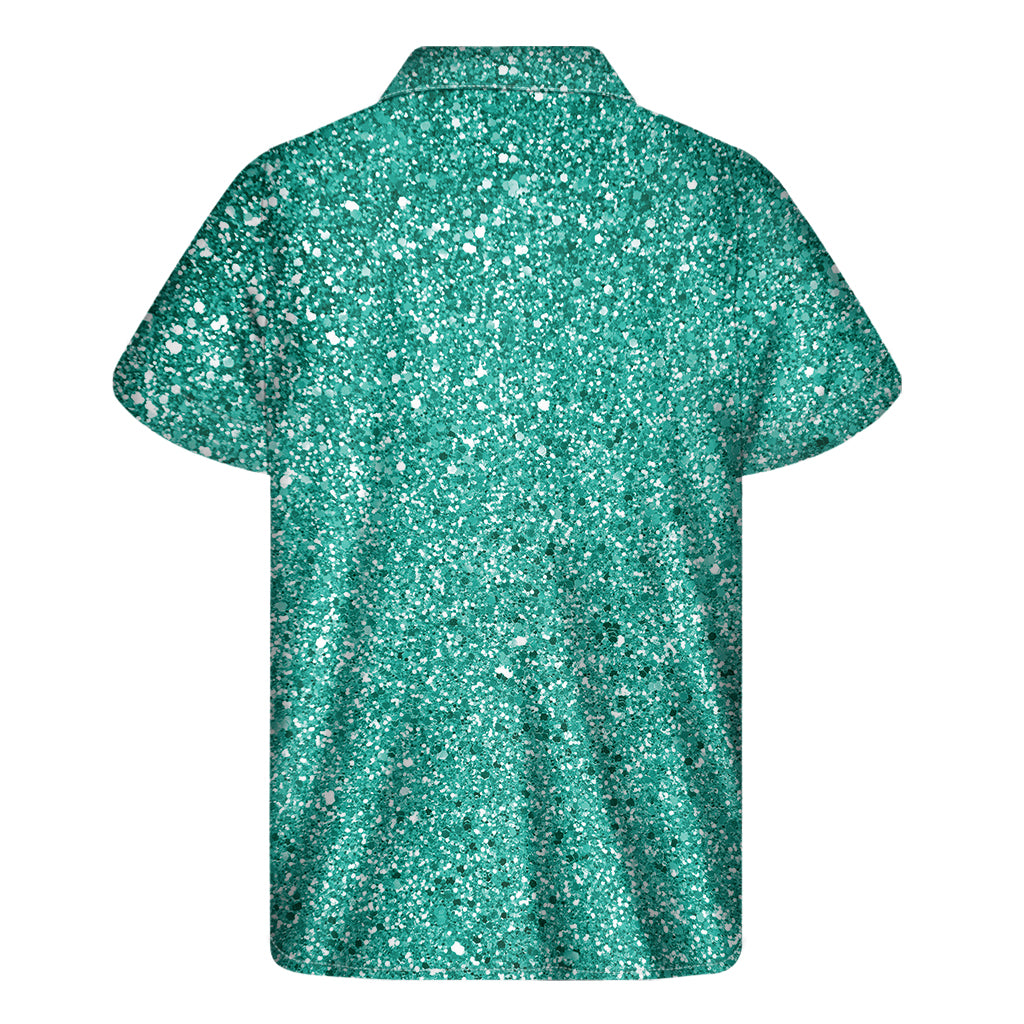 Teal Glitter Texture Print Men's Short Sleeve Shirt