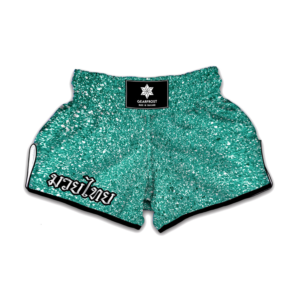 Teal Glitter Texture Print Muay Thai Boxing Shorts